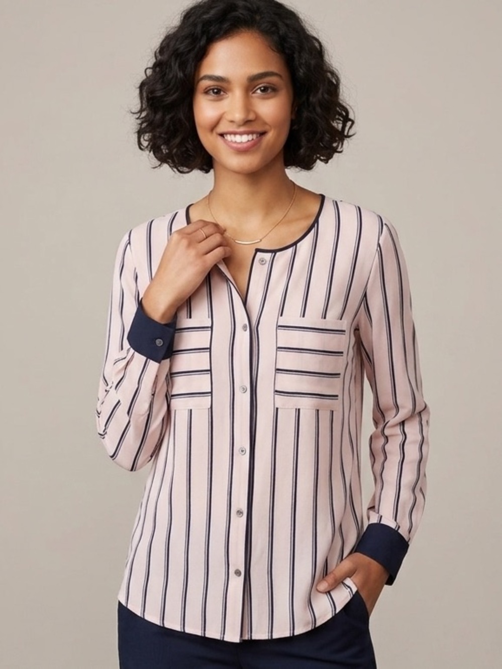 Vince Camuto Pink and Black Striped Button-Down Shirt